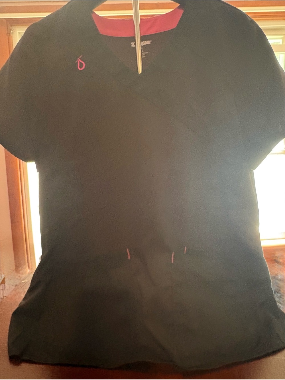 Scrubstar Black Short-Sleeve Scrub Top with Pink Trim